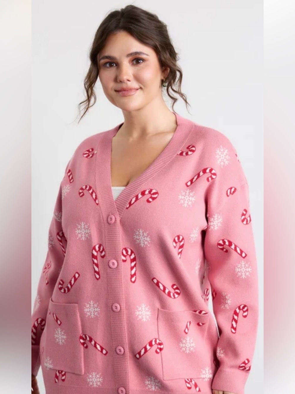 Pink Candy Cane & Snowflake Christmas Cardigan 🎄